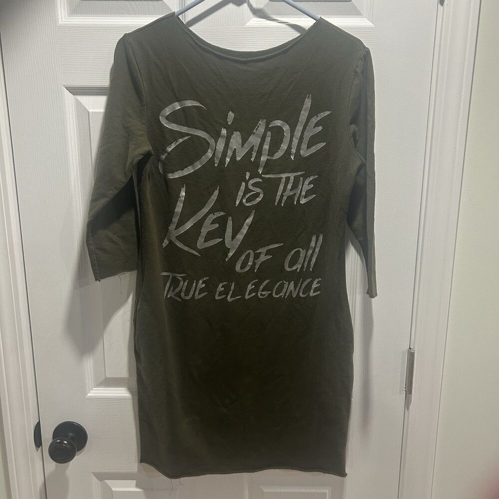 Oversized Army Green Distressed Sweatshirt Dress Tunic women Size Medium